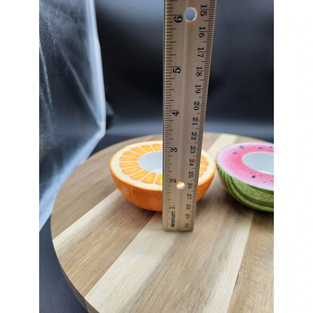 Vintage Pair Of Ceramic Partylite Fruit Votive Candle Holder Orange & Watermelon - Picture 8 of 8